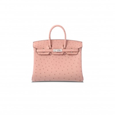 HERMÈS MASTER BIRKIN 25 OSTRICH PORCELAIN POWDER SILVER BUCKLE H041944CK81 (25*20*13cm)